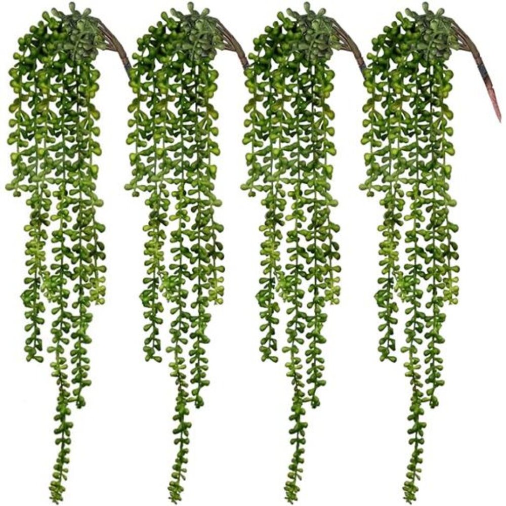CEWOR 4pcs Fake Hanging Plants, String of Pearls Artificial Hanging Succulents